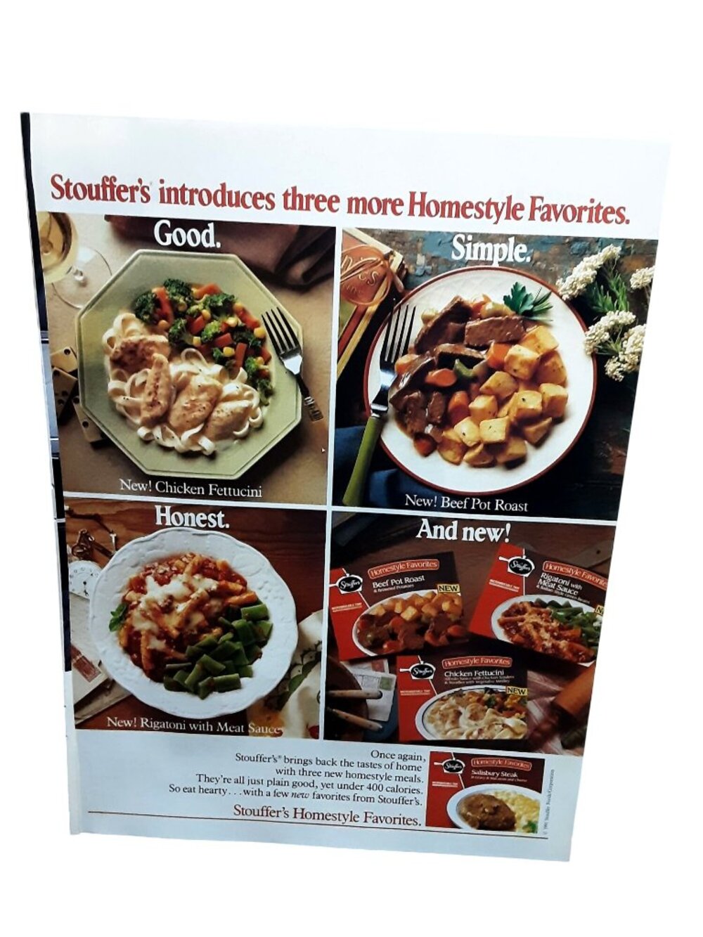 1991 Stouffers Homestyle Favorites Frozen Meals Vintage Print Ad